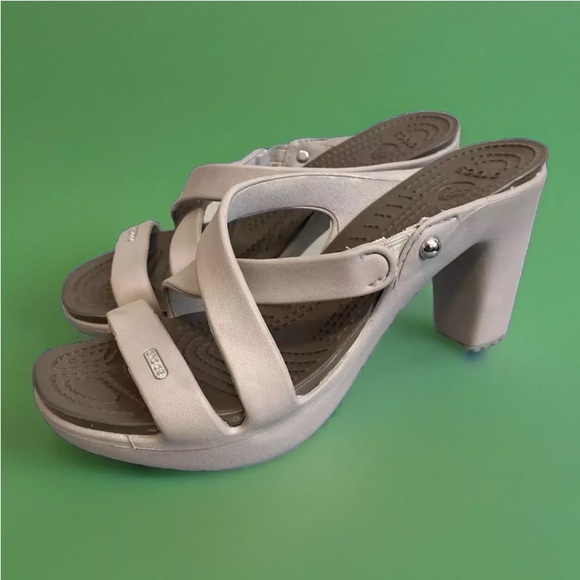 CROCS Shoes - Crocs Womens Cyprus IV Gray/brown Two Tone 4” Heel Comfort Sandals Shoes Size 8